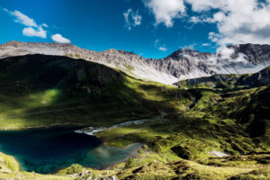 water, Mountains, Landscape, Green, Clouds