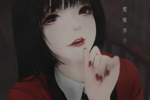 Aoi Ogata, Women, Red eyes, Sensual gaze, Artwork, Red nails, Jabami Yumeko, Kakegurui