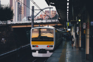 Takashi Yasui, Back, Walking, Cityscape, Japan, Train, Train station, Railway, Reflection, Asia, Asian architecture