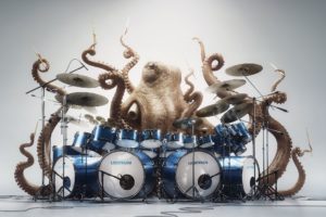 abstracto, Humor, Pulpo, Tocando, Bateria