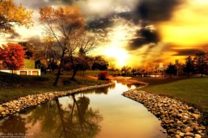 sunset, Clouds, Landscapes, Nature, Trees, Autumn, Day, Rocks, Sunlight, Skyscapes