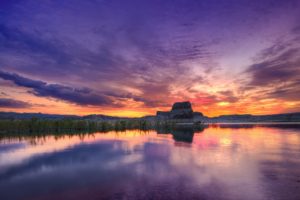 water, Sunset, Clouds, Landscapes, Nature, Hills, Rocks, Mesas