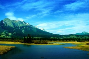 blue, Mountains, Clouds, Landscapes, Trees, Grass, Fields, Hills, Skyscapes