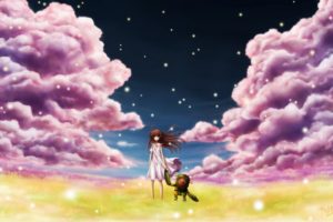 clouds, Robot, Long, Hair, Brown, Clannad, Garbage, Junk, Dolls, Anime, Girls, Summer, Dress