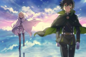 owari, No, Seraph, Series, Anime, Character, Sky, Clouds, Couple