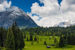 mountains, Forest, Trees, House