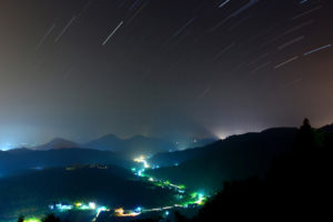 night, Sky, Lights, Trees, Hills