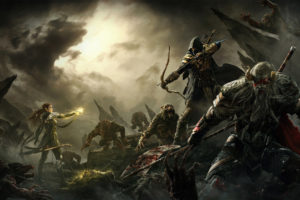 elder, Scrolls, V, Skyrim, Warriors, Archer, Men, Monster, Armor, Game, Fantasy, Battle, Magic