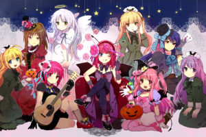 brunettes, Blondes, Angels, Wings, Blue, Eyes, Halloween, Angel, Beats , Long, Hair, Brown, Eyes, Blue, Hair, Green, Eyes, Purple, Hair, Pink, Hair, Red, Eyes, Short, Hair, Thigh, Highs, Yellow, Eyes, Guitars, T