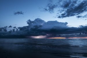 sea, Lightning, Clouds, Storm, Evening