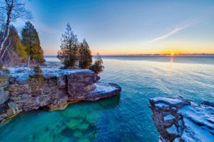 lake, Michigan, Hdr, Sky, Trees, Sunset