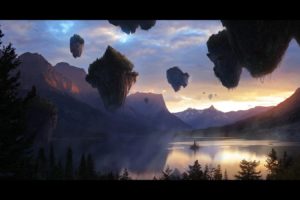 mountains, Mist, Fantasy, Art, Lakes, Floating, Islands, Reid, Southen