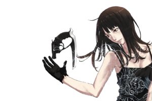 brunettes, Guns, Patterns, Weapons, Pixiv, No, More, Heroes, Simple, Background, Anime, Girls, Kozaki, Yusuke, Bare, Shoulders