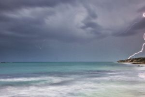 sea, Sky, Clouds, Lightning, Ocean, Storm, Rain