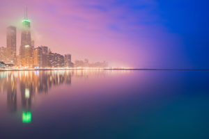 chicago, Buildings, Skyscrapers, Lake, Night, Lights, Reflection