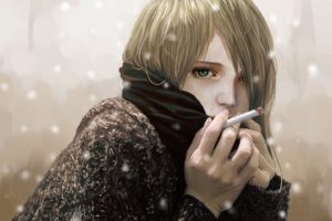 fantasy, Girl, Painting, Smoking, Snow, Winter, Blonde, Girl