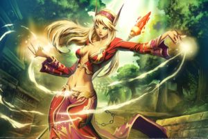 arts, Elf, Magic, World, Of, Warcraft, Elf, Staff, City, Girls