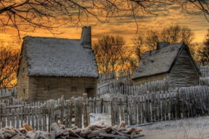 nature, Landscape, Snow, Sky, Winter, Clouds, Sunset, Trees, Houses