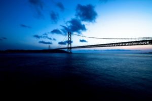 bridge, Bridges, Ocean, Sea, Night, Sky, Clouds