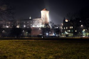 poland, Castles, Houses, Night, Street, Lights, Grass, Cities