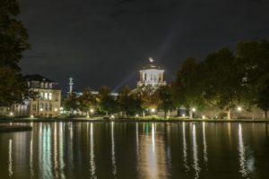 germany, Houses, Pond, Night, Street, Lights, Stuttgart, Cities