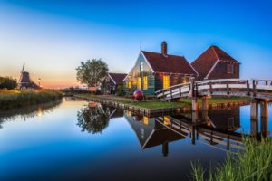 netherlands, Evening, Houses, Bridges, Canal, Zaanse, Schans, Nature