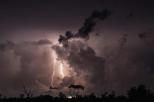 night, Clouds, Clouds, Thunder, Lightning, Trees