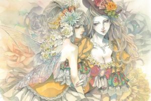 hat, Girl, Drawing, Flowers, Art, Fairy, Dress, Wings