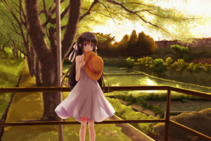 original, Black, Hair, Blush, Dress, Hat, Long, Hair, Original, Purple, Eyes, Ribbons, Sotogawa, Max, Summer, Dress, Tree