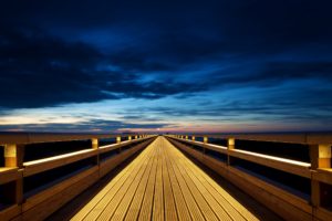 clouds, Sea, Wood, Bridges, Deck, Skyscapes