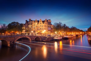 amsterdam, Netherlands, Holland, City, Night, Bridge, Canal, Lights, Exposure, Light, Lighting, Lights, River, Boats, Trees