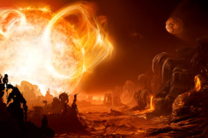 sci, Fi, Science, Fiction, Alien, Landscape, Art, Artistic, Painting, Cg, Digital, Landscapes, Fire, Flames, Sun, Hot, Lava, Solar, Space, Planets, Bright, Color