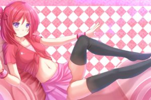 kazenokaze, Love, Live , School, Idol, Project, Navel, Nishikino, Maki, Purple, Eyes, Red, Hair, Short, Hair, Skirt, Thighhighs, Wristwear