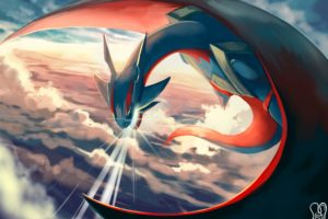 clouds, Dragon, Mega, Salamence, Pokemon, Sa dui, Salamence, Sky, Watermark