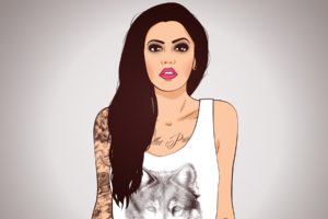 vector, Women, Females, Girls, Brunettes, Tattoo, Face, Eyes, Pov, Wolf, Wolves, Lips, Urban, Style