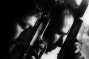 boondock, Saints, Monochrome, Greyscale, Movies, Black, White, Men, Males, Actor, Weapons, Guns, Pistol