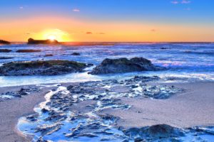 sunset, Sea, Beach, Rocks, Landscape