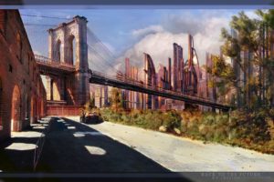 cityscapes, Bridges, Sunlight, Artwork, Arches