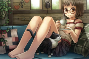 animal, Barefoot, Cat, Glasses, Namaru,  summer, Dandy , Original