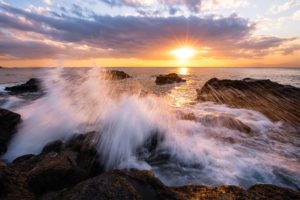 japan, Kanagawa, Prefecture, Bay, Beach, Rocks, Surf, Evening, Sunset, Sun, Rays, Sky, Clouds