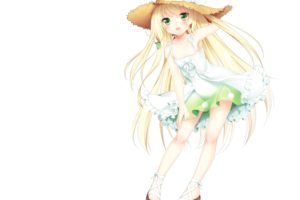 blonde, Hair, Blush, Dress, Etou,  cherry7 , Green, Eyes, Hat, Summer, Dress