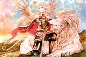 anime, Girl, Pretty, Beautiful, Long, Hair, Dress, Lion, Sword, Warrior