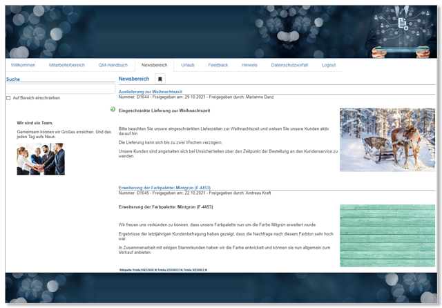 Veröffentlichung von Neuigkeiten über ein Mitarbeiterportal mit der Software BITqms