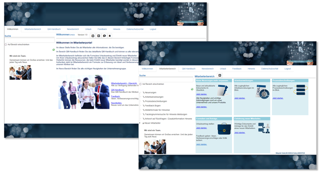 Übersichtliche Darstellung der Informationen im Mitarbeiterportal - passgenau für die Mitarbeitergruppen aufbereitet