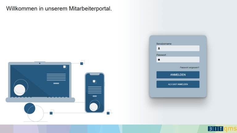Anmeldemaske für die Anmeldung an einem Portal der Software BITqms