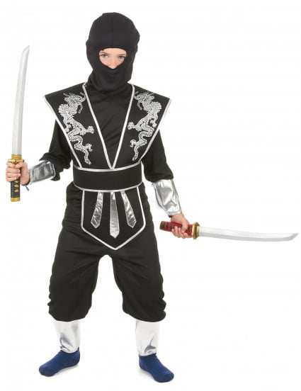 Costume ninja nero e argento per bambino 1