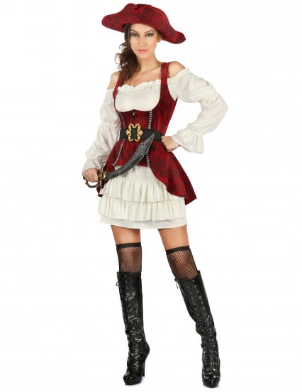 Costume da pirata bianco e rosso per donna 1