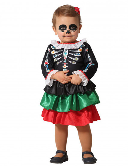 Costume scheletro Dia de los Muertos bebè bambina 1