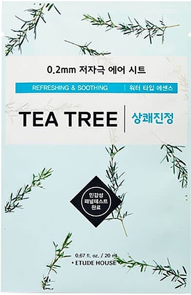 Máscara com extrato de árvore do chá para pele problemática - Etude House Therapy Air Mask Tea Tree