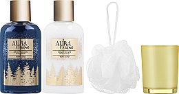 Conjunto Aura Cosmetics Christmas Bath Set (body wash/180ml + b/lot/180ml + candle/1pc + b/sponge/1pc)